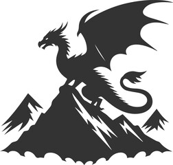 Vector drawing silhouette of a flying dragon illustration