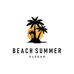 summer beach logo simple minimalist design coconut tree with black minimalist silhouette with beach atmosphere illustration template concept symbol