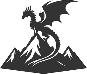 Vector drawing silhouette of a flying dragon illustration