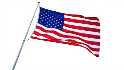 American Flag Waving Proudly Against a White Background Symbolizing Freedom Independence and Patriotism on Display