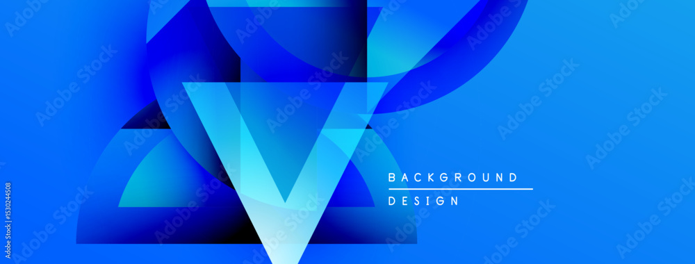 Poster Abstract blue design features dynamic shapes, gradients. Modern background suitable for presentations, banners, digital art.