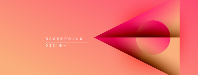 Abstract gradient background. Pink, orange hues blend smoothly. Geometric shapes overlap creating dynamic visual effect. Minimalist design.