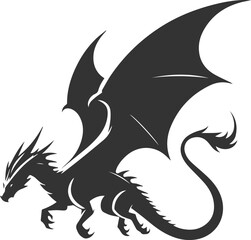 Vector drawing silhouette of a flying dragon illustration