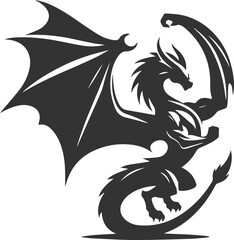Vector drawing silhouette of a flying dragon illustration