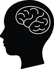 Minimalist silhouette of a human head on white background