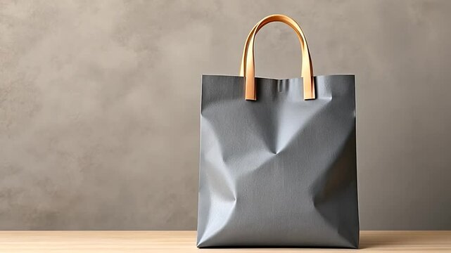 Shopping Bags on Wooden Table, Minimalist Still Life Photography