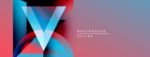 Abstract design features vibrant overlapping shapes, gradients. Pink, blue, red hues create dynamic visual effect. Text reads background design.