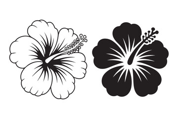 Black and White Hibiscus Flower Vector Silhouette Design