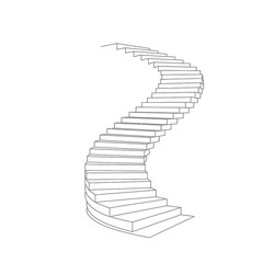 Minimalist Line Art of a Winding Staircase on White Background