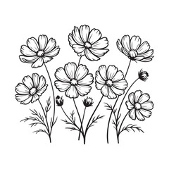 Wildflower Line Art Drawing – Hand-Drawn Floral Bouquet Vector Design