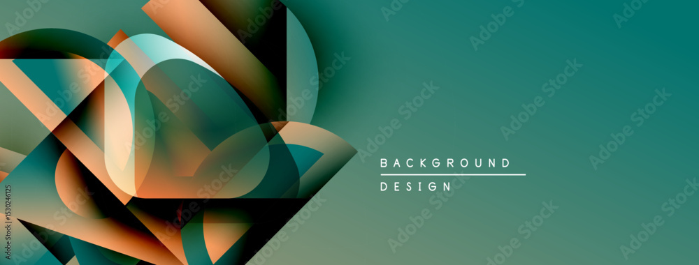 Poster Abstract geometric shapes overlap, creating dynamic teal, orange gradients. Modern design element for backgrounds, banners.
