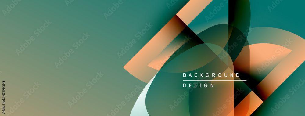 Poster Abstract geometric shapes overlap, creating dynamic visual effect. Gradient colors blend, forming modern background design.