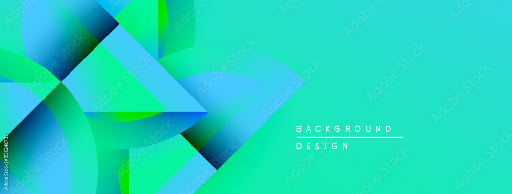Aufkleber Abstract geometric shapes blend vibrant turquoise, green hues. Gradient background creates dynamic visual effect. Modern design element.