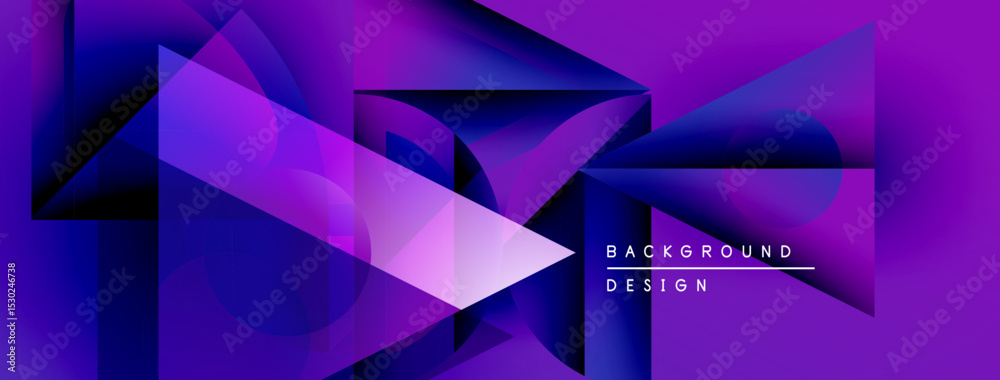 Poster abstract geometric shapes, vibrant purple hues, dynamic composition. modern design elements create s
