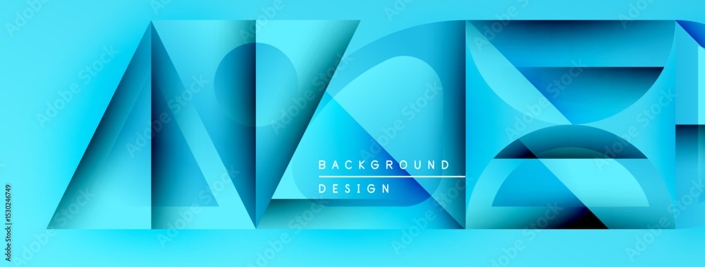 Poster abstract geometric design. blue shades create depth, modern aesthetic. text reads background design.