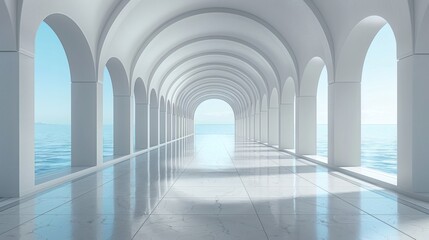 Modern Archway Corridor Overlooking the Ocean