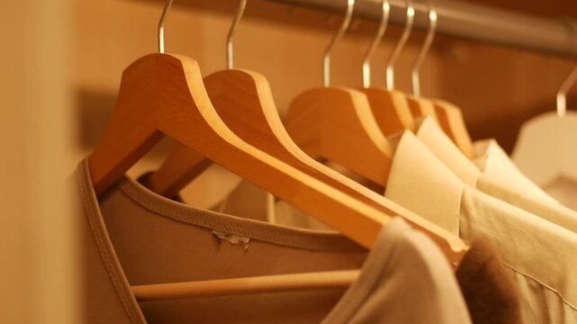 Organizing clothes in a wooden closet for better storage