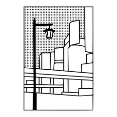 urban cityscape with streetlight outline