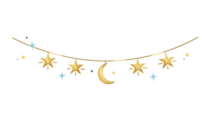 Garland stars and crescent moon 