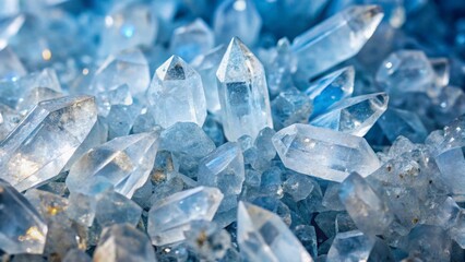 A Sparkling Collection of Icy Blue Crystals, Glistening Under a Soft Light