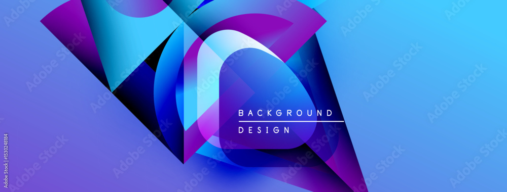 Poster abstract geometric shapes, vibrant blues, purples create dynamic background. modern design elements 