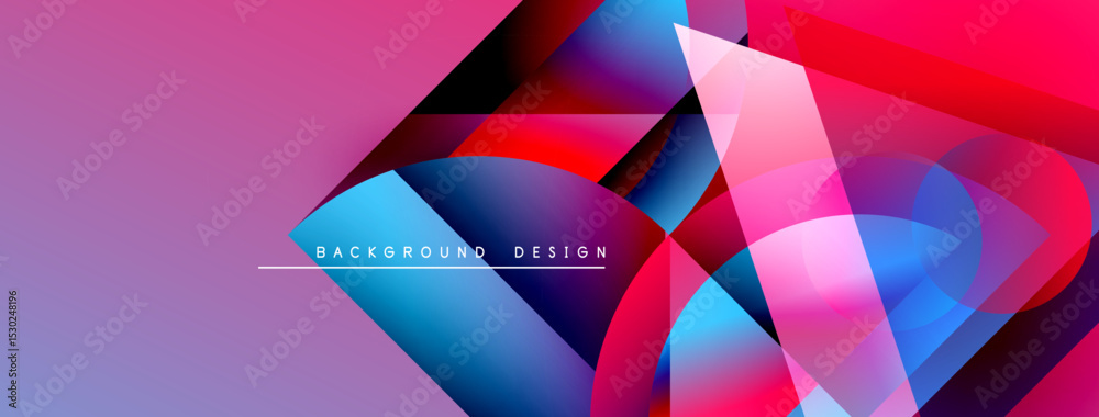 Poster abstract geometric shapes overlap, creating vibrant color gradients. pink, blue, magenta dominate co