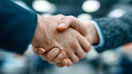 Blurred image of handshake office setting symbolic of partnership and collaboration subtle business background in motion blur