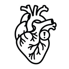 Heart Problem Icon Anatomical Heart with Exclamation Point Black and White