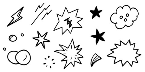Hand drawn doodle elements set black and white