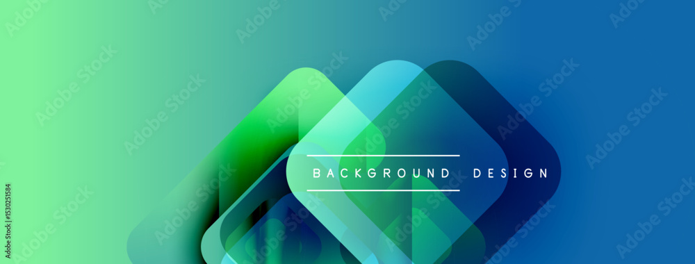 Poster Abstract gradient shapes overlap. Blue, green hues dominate composition. Text reads background design centrally positioned. Modern aesthetic.