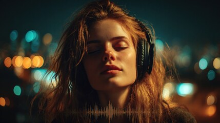 young woman with over-ear headphones