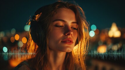 young woman with over-ear headphones