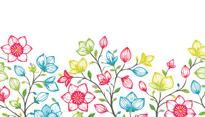 Sakura blossom pattern. Cherry flower seamless vector background. Floral japanese or chinese black line art. Spring vintage tree branch. springtime, illustration, cherry blossom, flower, pattern, 