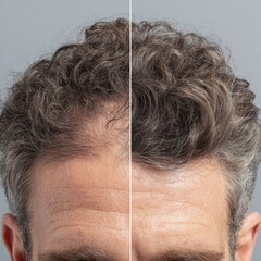 Before and after transformation reveals the impact of hair loss treatment with a striking visual comparison of thinning and thick healthy hair