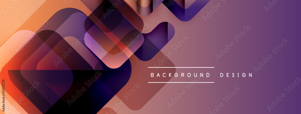 Aufkleber Abstract geometric shapes overlap, creating vibrant gradient effect. Purple, orange hues dominate composition. Modern design element.