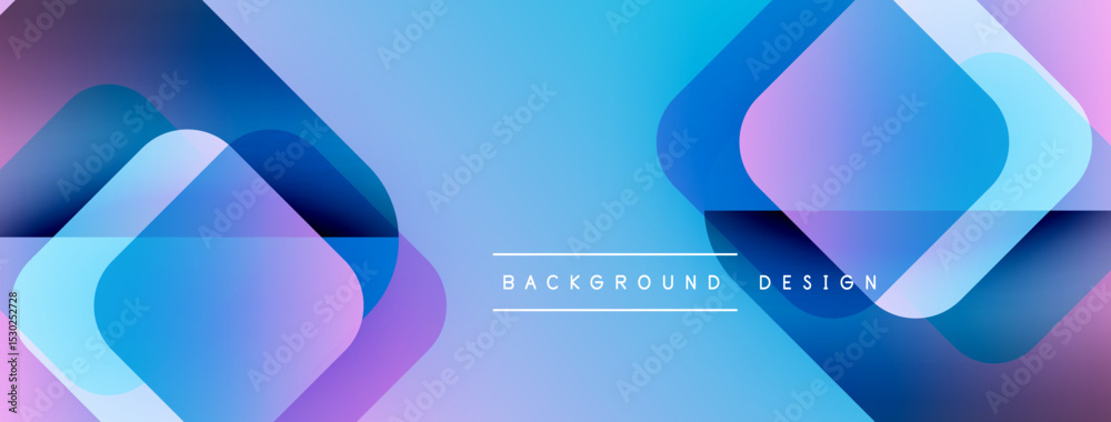 Poster abstract geometric shapes overlap, creating vibrant blue, purple gradient. modern design suitable fo