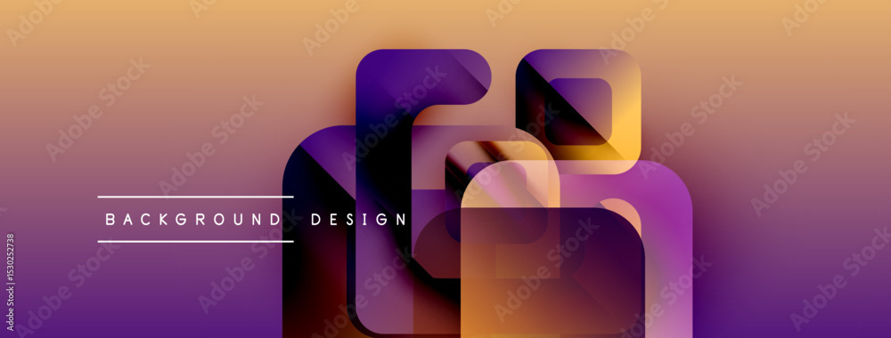 Poster Abstract gradient shapes overlap, creating dynamic visual effect. Purple, orange hues dominate composition. Text reads background design.