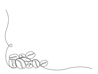 Coffee beans in single line draw illustration. Continuous one line drawing of coffee beans border. Editable stroke.