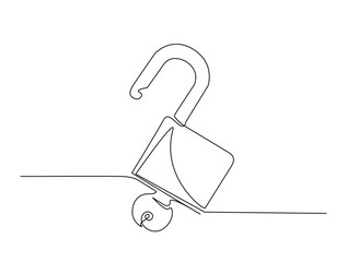 padlock in single line draw illustration. Continuous one line drawing of retro padlock. Editable stroke.