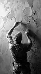 A man is painting a wall