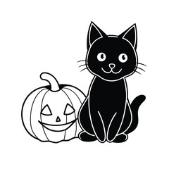 black cat with pumpkin vector