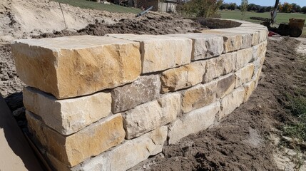 A wall made of bricks is being built