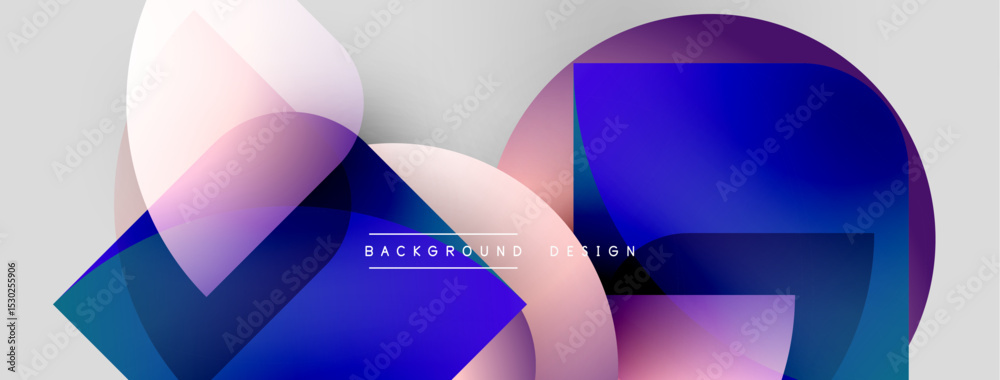 Poster abstract shapes overlap, creating vibrant color gradients. soft pinks, blues dominate design. modern