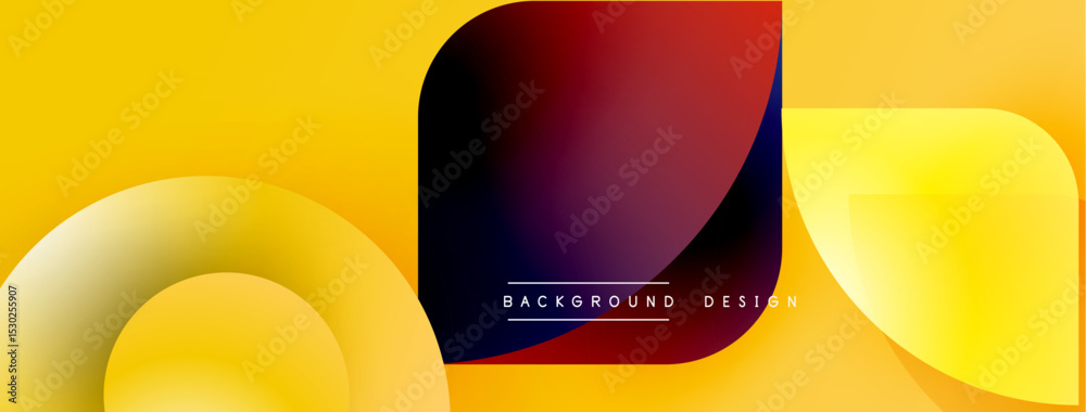 Poster Abstract yellow, red gradients. Overlapping shapes create dynamic visual effect. Modern design elements present smooth transitions.