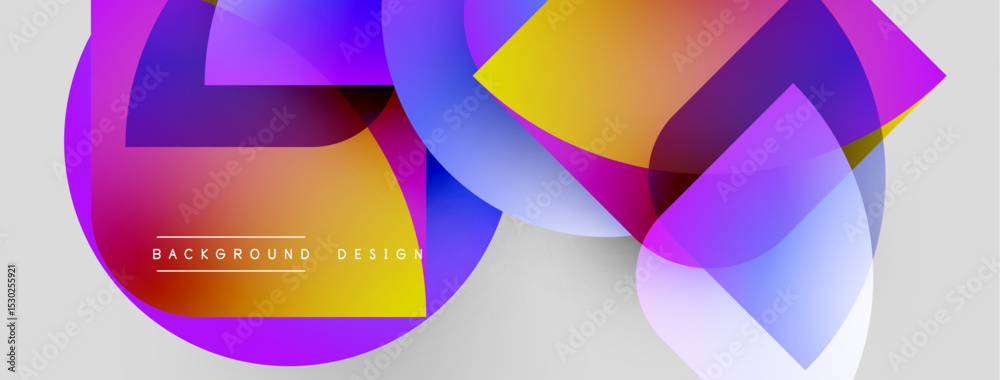 Fototapete Abstract colorful shapes overlap, creating dynamic visual effect. Gradient hues blend, forming modern background design. Light shadows add depth.