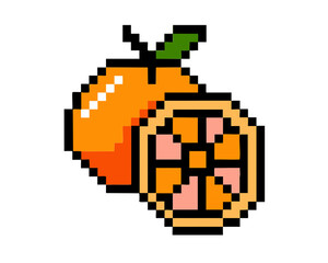 Obraz premium 8 bit pixel art yellow orange with sliced piece icon