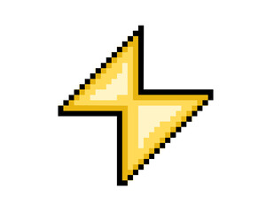 8 bits pixel art yellow thunder bolt powerful volt icon