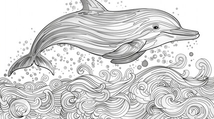  Cartoon dolphin line art coloring page for kids with simple design