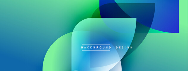 Abstract background features overlapping blue, green shapes. Gradient colors create modern visual effect. Text reads background design.