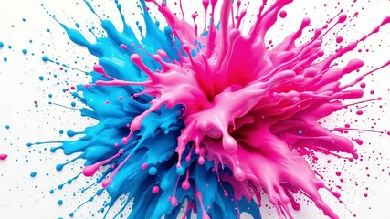 Abstract artwork of exploding pink and blue paint on a bright white background - Powered by Adobe